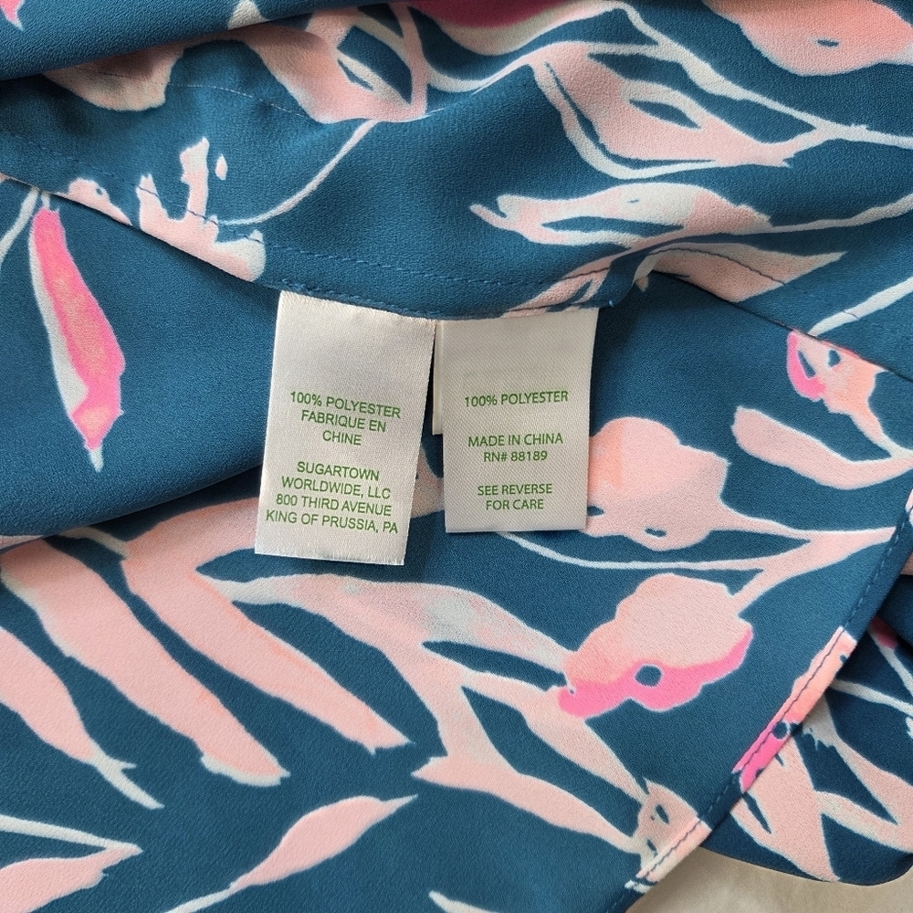 Lilly Pulitzer Amelia Floral Blouse Top Long Sleeve Off Shoulder V-Neck Size L - Picture 7 of 12